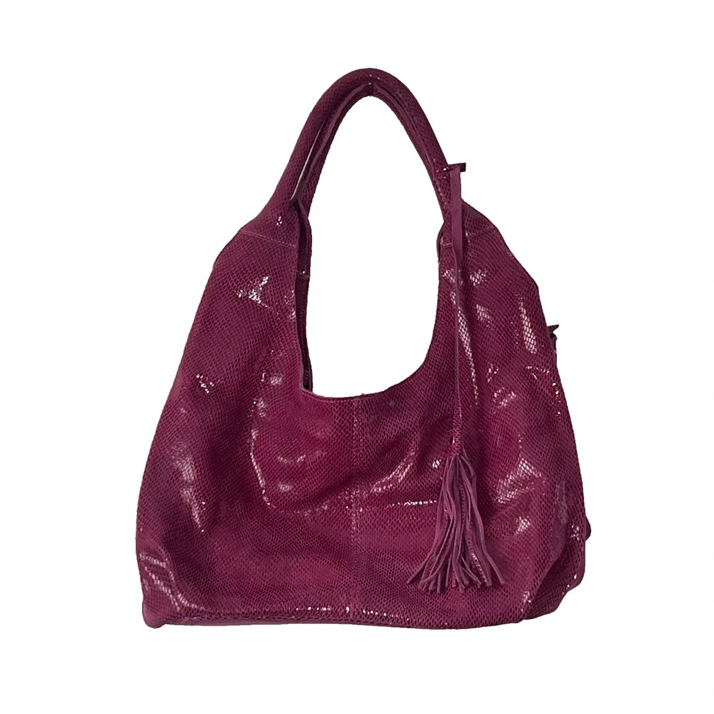 Maxine Couture Pink Purple Snakeskin Print Hobo Shoulder Bag Y2K Slouchy Tassel